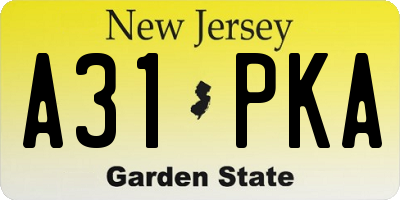 NJ license plate A31PKA