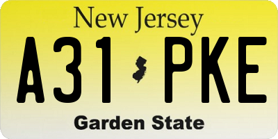 NJ license plate A31PKE
