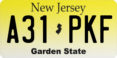 NJ license plate A31PKF