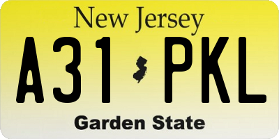 NJ license plate A31PKL