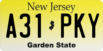 NJ license plate A31PKY