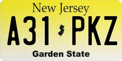NJ license plate A31PKZ