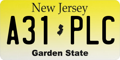 NJ license plate A31PLC