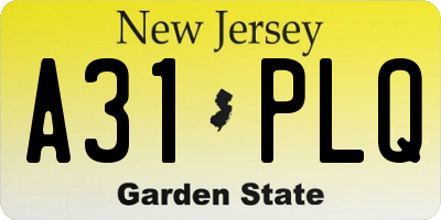NJ license plate A31PLQ
