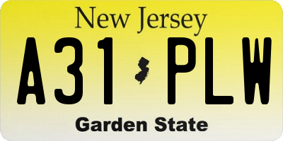 NJ license plate A31PLW