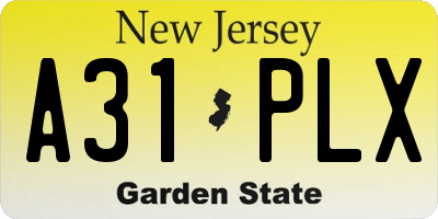 NJ license plate A31PLX