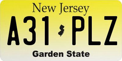 NJ license plate A31PLZ