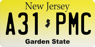 NJ license plate A31PMC