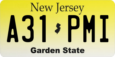 NJ license plate A31PMI