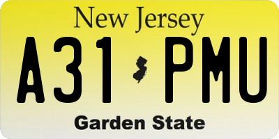 NJ license plate A31PMU