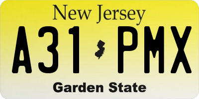 NJ license plate A31PMX