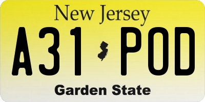 NJ license plate A31POD