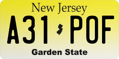 NJ license plate A31POF