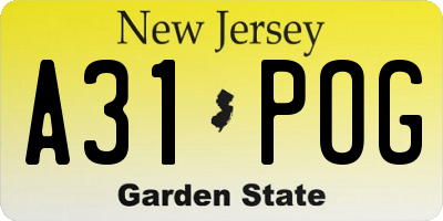 NJ license plate A31POG