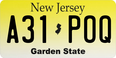 NJ license plate A31POQ