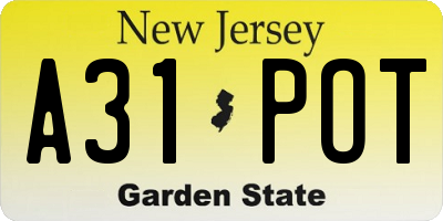 NJ license plate A31POT