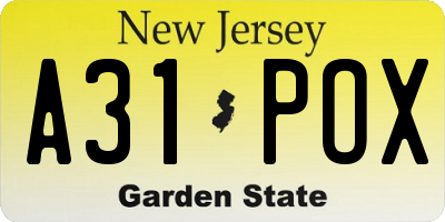 NJ license plate A31POX
