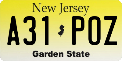 NJ license plate A31POZ