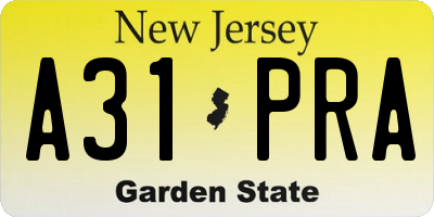 NJ license plate A31PRA
