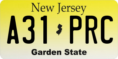 NJ license plate A31PRC