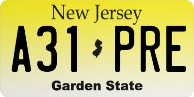 NJ license plate A31PRE