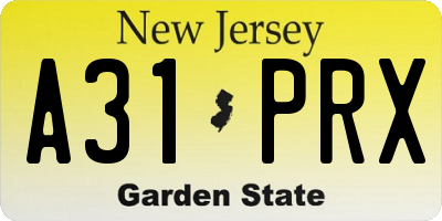 NJ license plate A31PRX