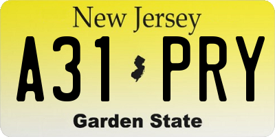 NJ license plate A31PRY