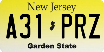NJ license plate A31PRZ