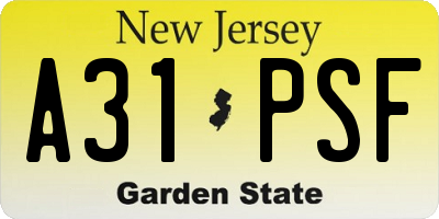 NJ license plate A31PSF