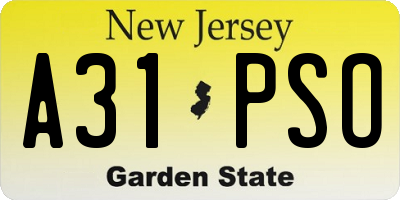 NJ license plate A31PSO
