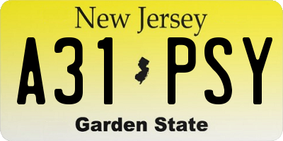 NJ license plate A31PSY