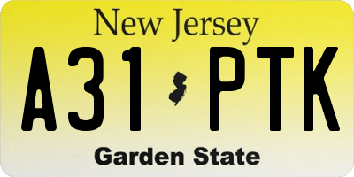 NJ license plate A31PTK