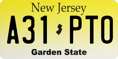 NJ license plate A31PTO