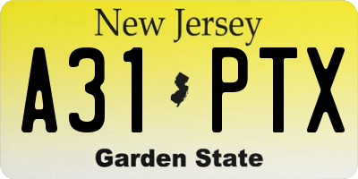 NJ license plate A31PTX