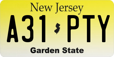 NJ license plate A31PTY