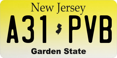 NJ license plate A31PVB