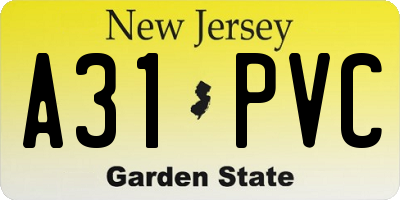 NJ license plate A31PVC