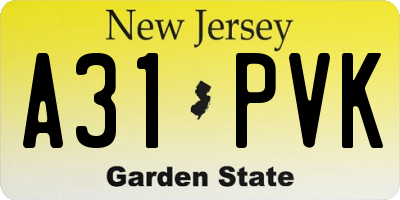 NJ license plate A31PVK