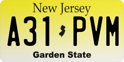 NJ license plate A31PVM