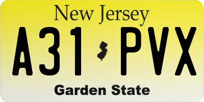 NJ license plate A31PVX