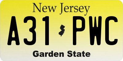 NJ license plate A31PWC