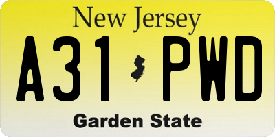 NJ license plate A31PWD