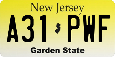NJ license plate A31PWF