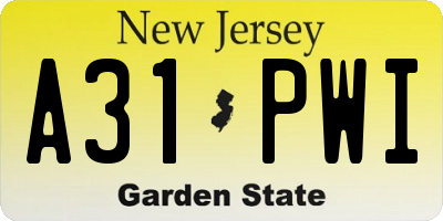 NJ license plate A31PWI
