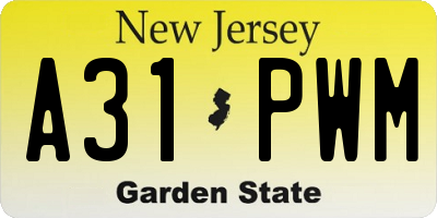 NJ license plate A31PWM