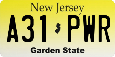 NJ license plate A31PWR