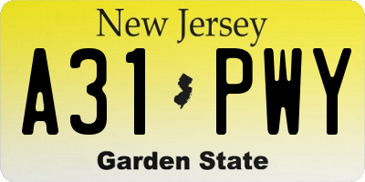 NJ license plate A31PWY