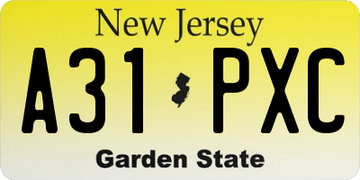 NJ license plate A31PXC