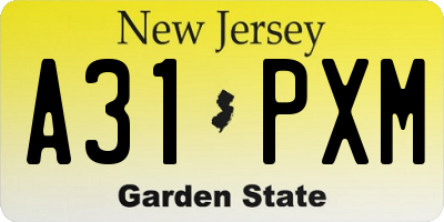 NJ license plate A31PXM