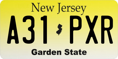 NJ license plate A31PXR